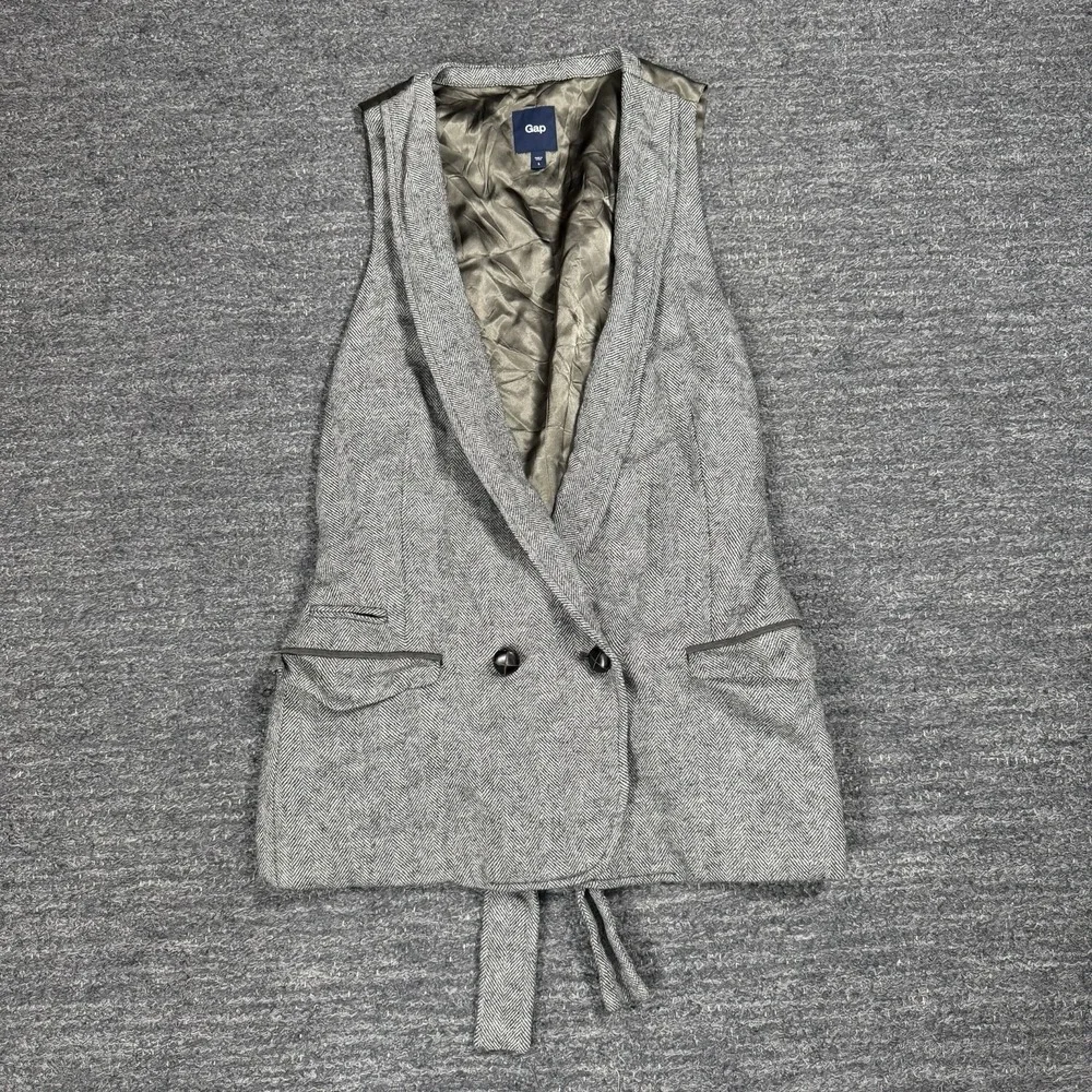 Gap Vest Women Large Brown Herringbone Double Breasted Wool Blend Y2K Waist Coat